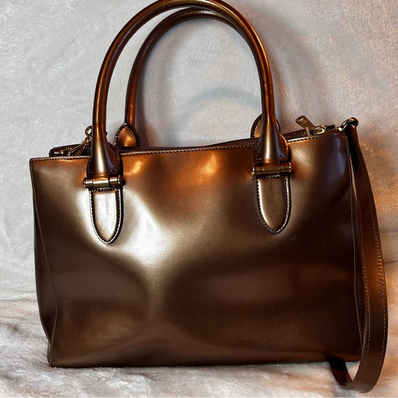 Lauren Ralph Lauren Newbury double zip satchel in metallic - Picture 5 of 14